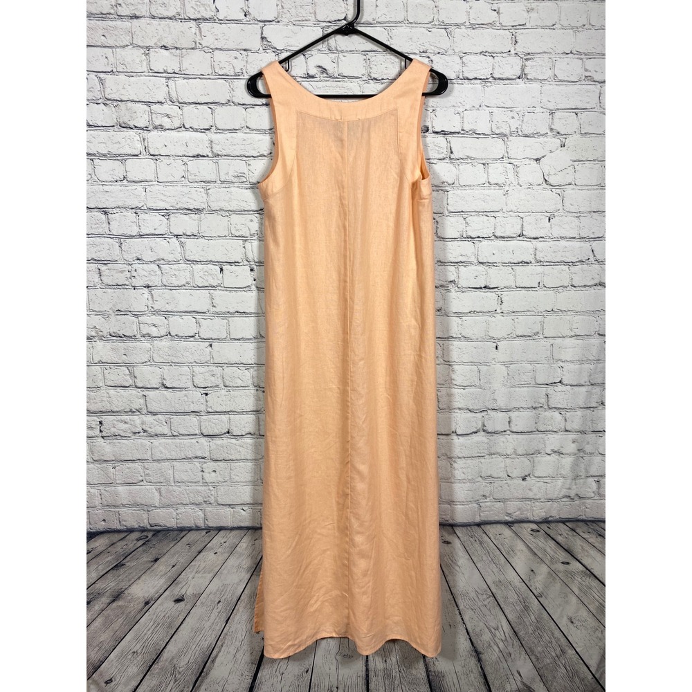 DKNY Maxi Dress Womens Sleeveless V-Neck Peach Small NEW Linen Blend Slit Hem